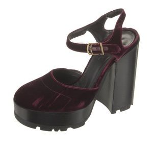 Jil Sander Burgundy Velvet Mary Jane Platform Chunky Heels, sz IT 40.5 / US 10